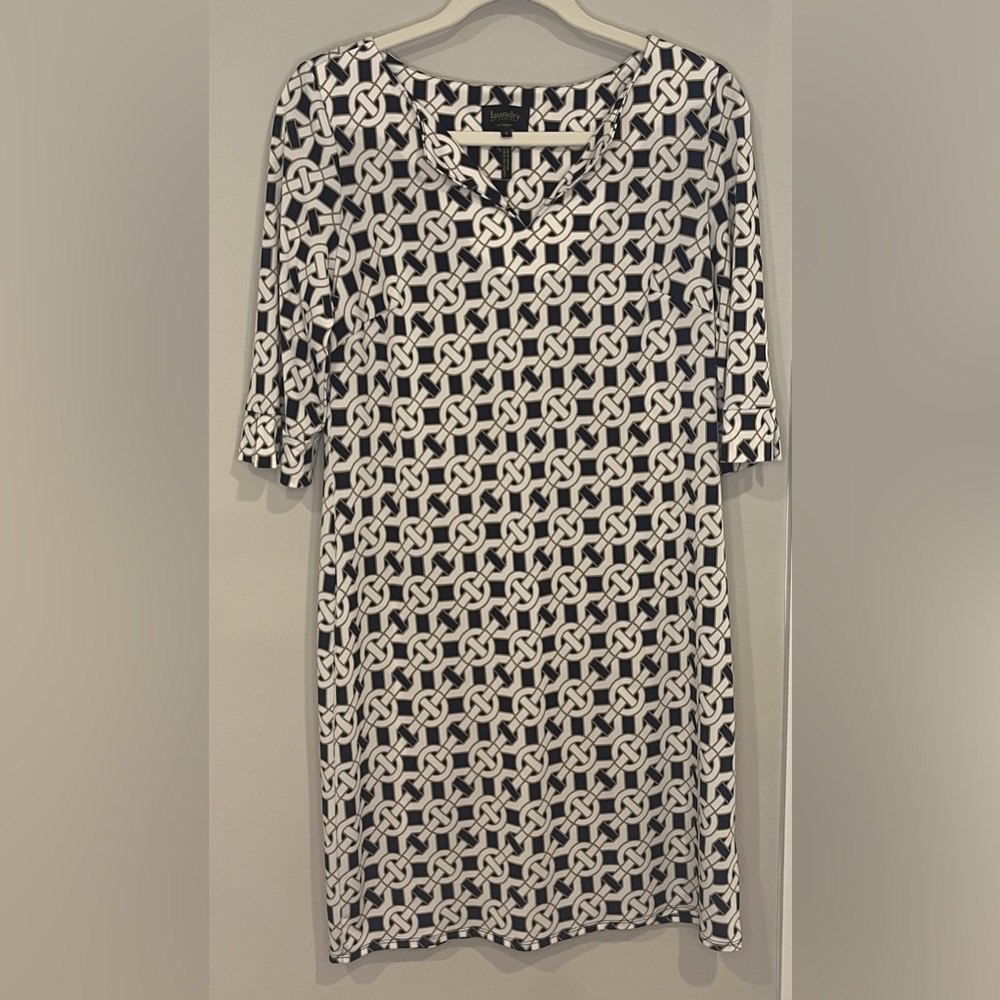Laundry By Design Dress Mod Chain Print Short Sleeve Split Collar